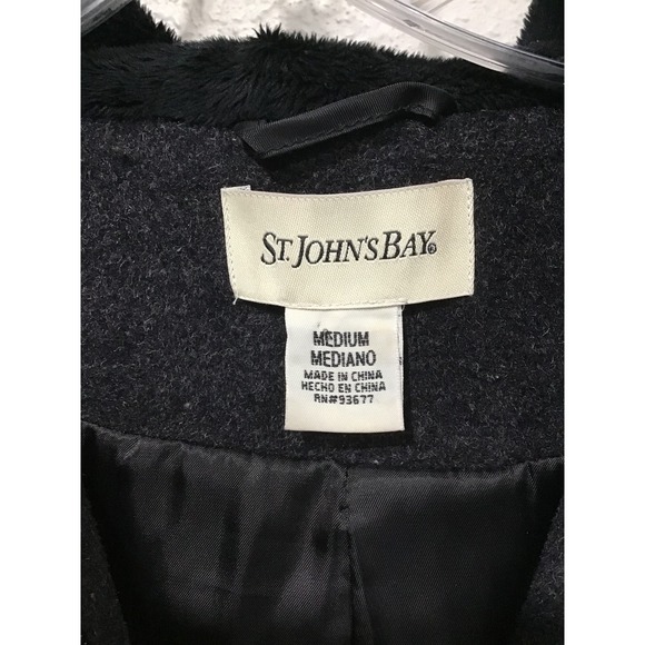 St. John's Bay Charcoal Wool Cashmere Pea Coat Sz M Quiet Luxury Minimal Preppy - Picture 4 of 8